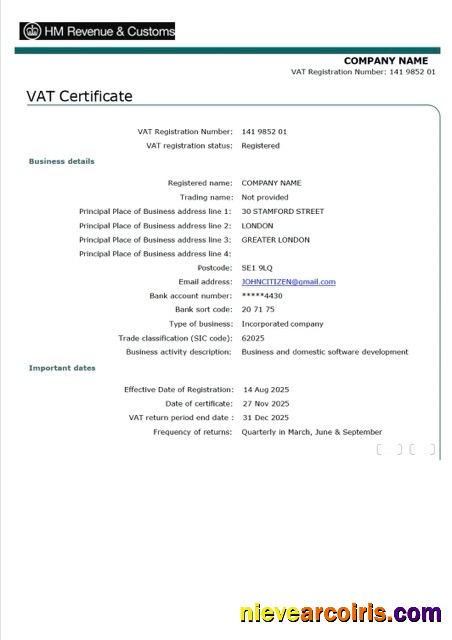 UK VAT certificate